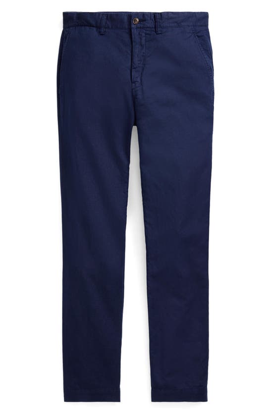 Polo Ralph Lauren Flat Front Linen & Cotton Pants In Newport Navy