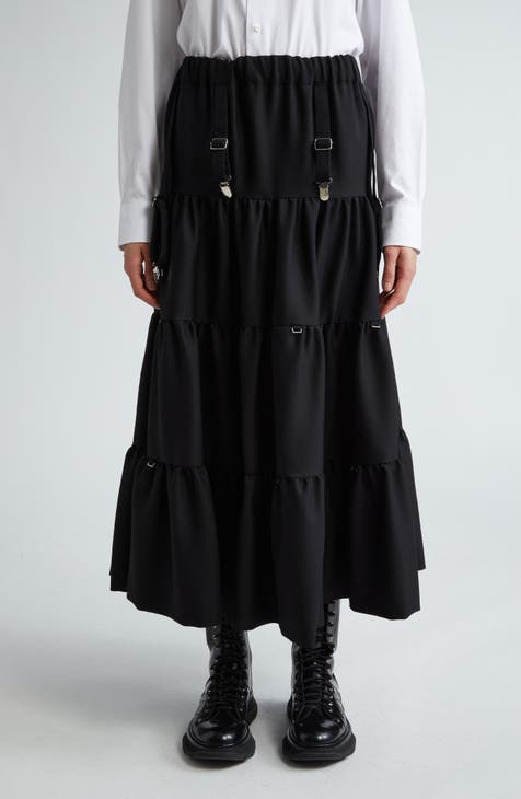 Tiered Wool Gabardine Maxi Skirt