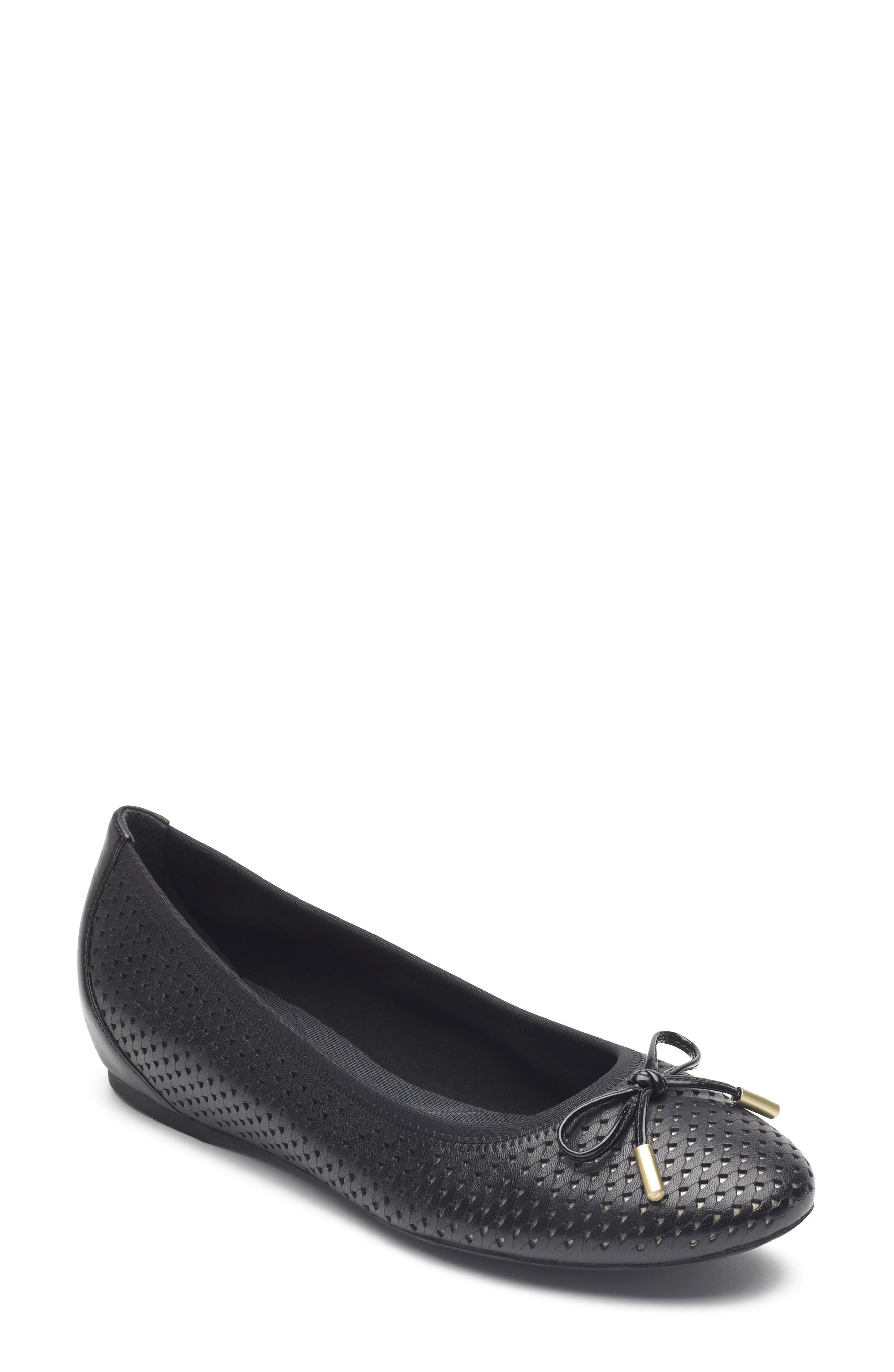 Rockport Total Motion Hidden Wedge Perforated Flat, Black