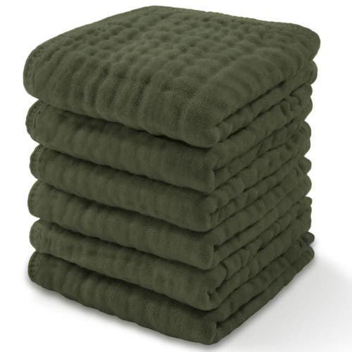 Comfy Cubs Muslin Washcloths In Kelp