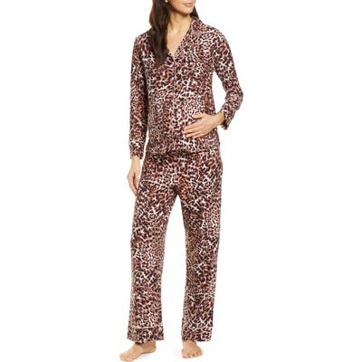 Belabumbum Leopard Maternity/nursing Pajamas, Beige