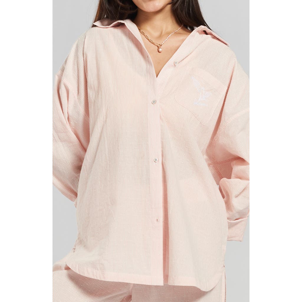 Peachaus Yew Striped Ethical-cotton Pajama Shirt In Dawnlight Coral