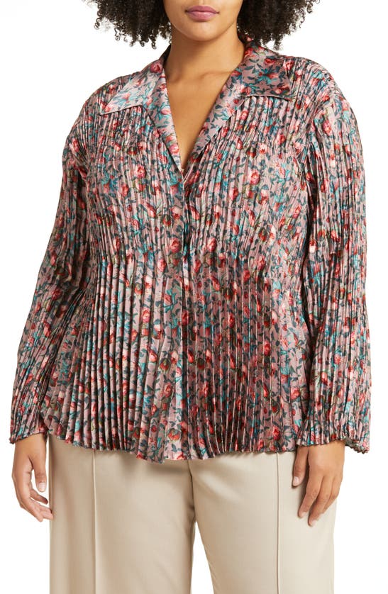 Shop Vince Berry Blooms Pleated Blouse In Petal Quartz