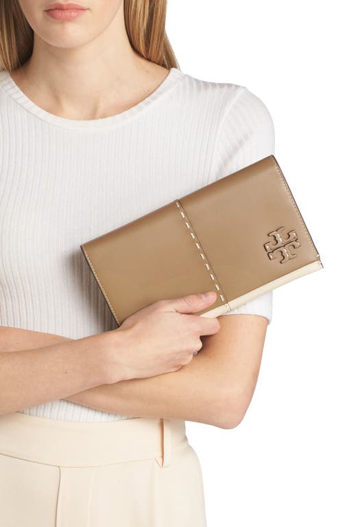 Shop Tory Burch Mcgraw Colorblock Leather Wallet Crossbody Bag In Pebblestone/new Cream