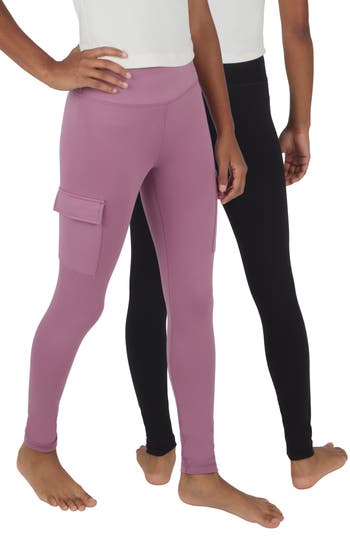 90 Degree By Reflex Kids' 2-pack Cargo Pocket Leggings In Dusky Orchid/black