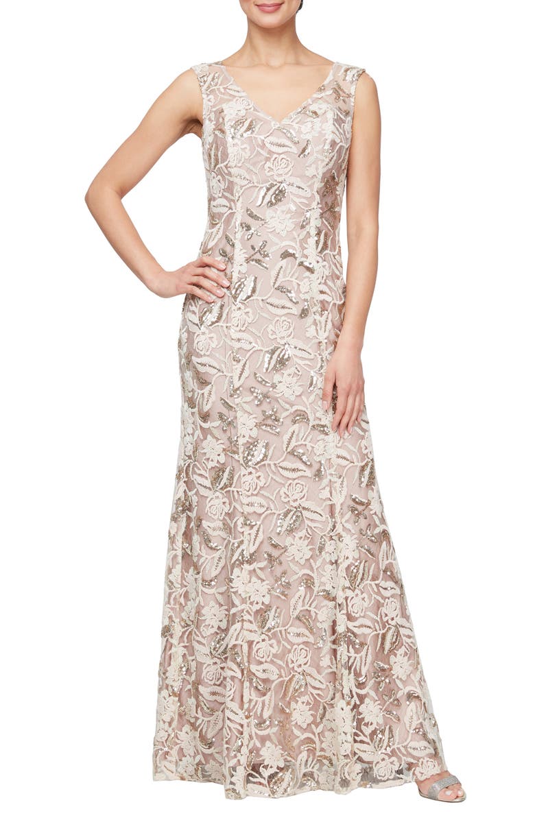 Alex Evenings Floral Embroidered Evening Gown | Nordstrom