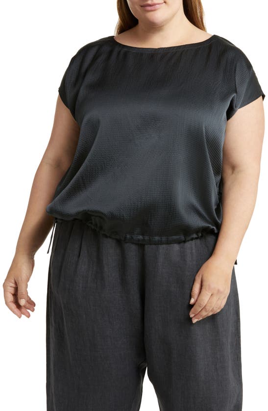 Eileen Fisher Puckered Drawstring Silk-cotton Shirt In Graphite