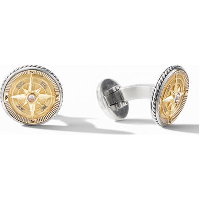 David Yurman Maritime Compass Cuff Links With 18K Yellow Gold And Center Diamond