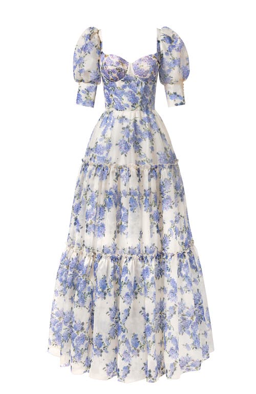 Milla Hydrangea Feminine Voluminous Sheer Sleeves Dress In Hydrangea