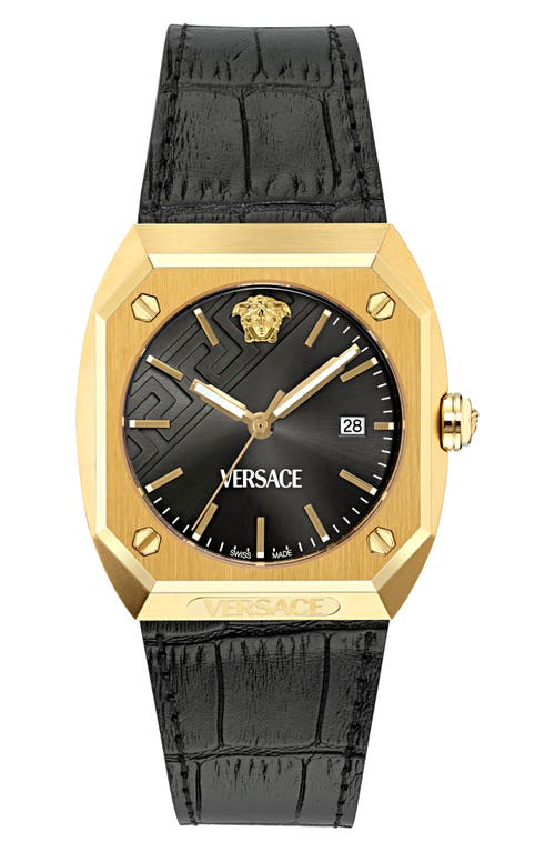 Versace Antares Leather Strap Watch, 44mm X 41.5mm In Ip Yellow Gold