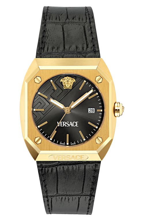 Shop Versace Antares Leather Strap Watch, 44mm X 41.5mm In Ip Yellow Gold