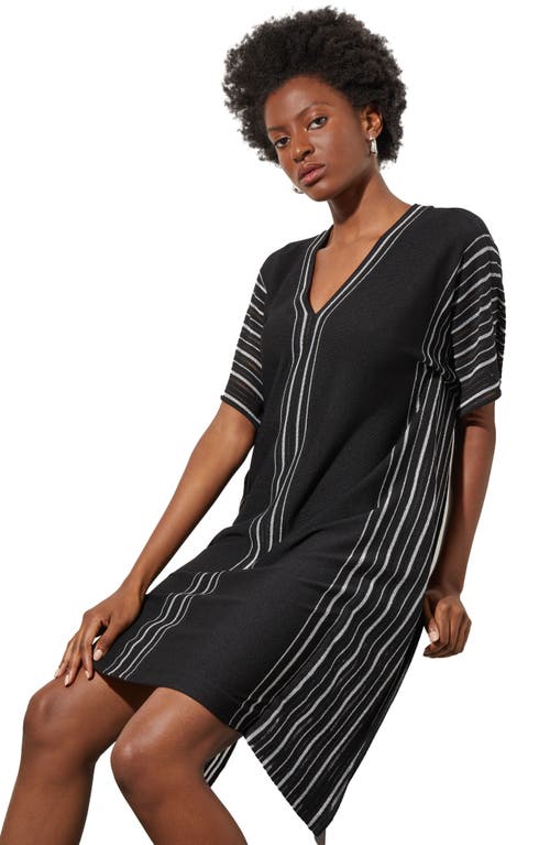 Shop Ming Wang Shimmer Stripe Knit Dress In Black/silver