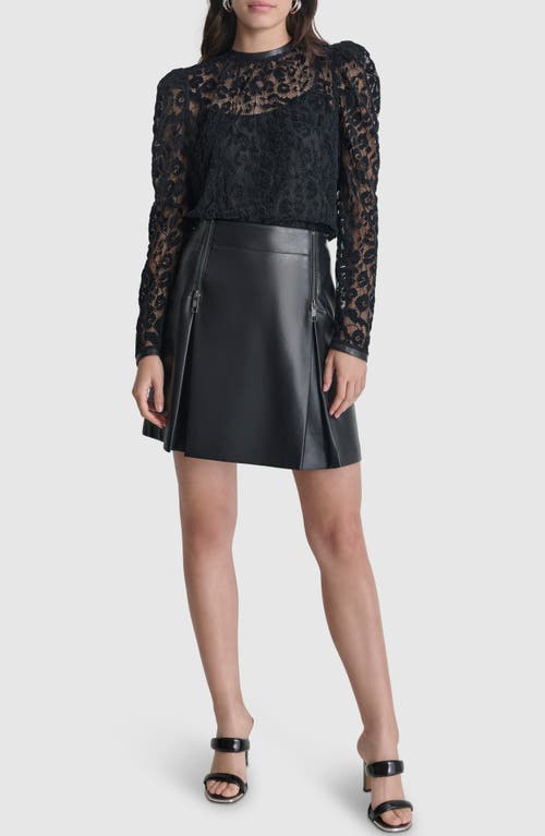 Shop Dkny Floral Mesh Lace Long Sleeve Top In Black