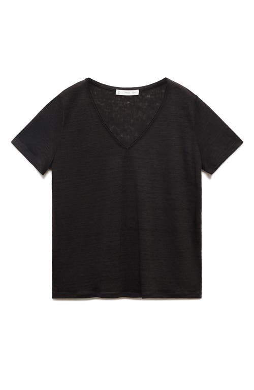 Mango T-shirt Lin Col V In Black