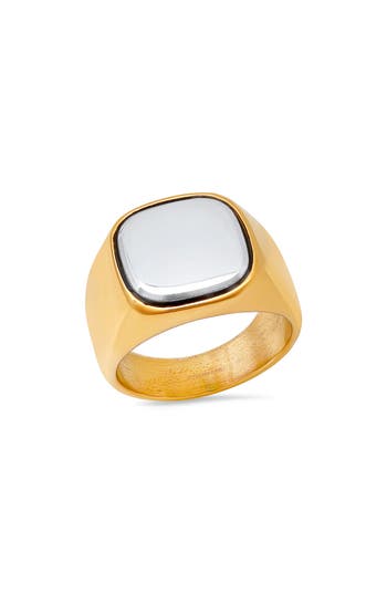 Shop Hmy Jewelry Signet Ring In Silver/gold