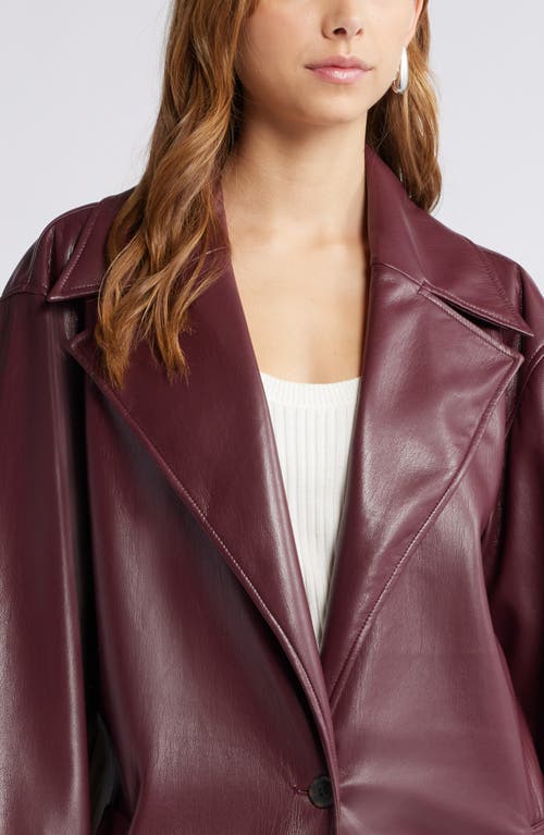 Open Edit Faux Leather Trench Coat In Burgundy Field