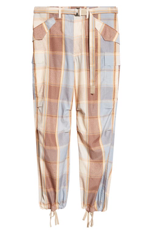 Shop Sacai Belted Plaid Cargo Pants In Brown