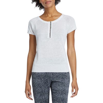 Petite Nic+Zoe Button-Up Knit Tee, White