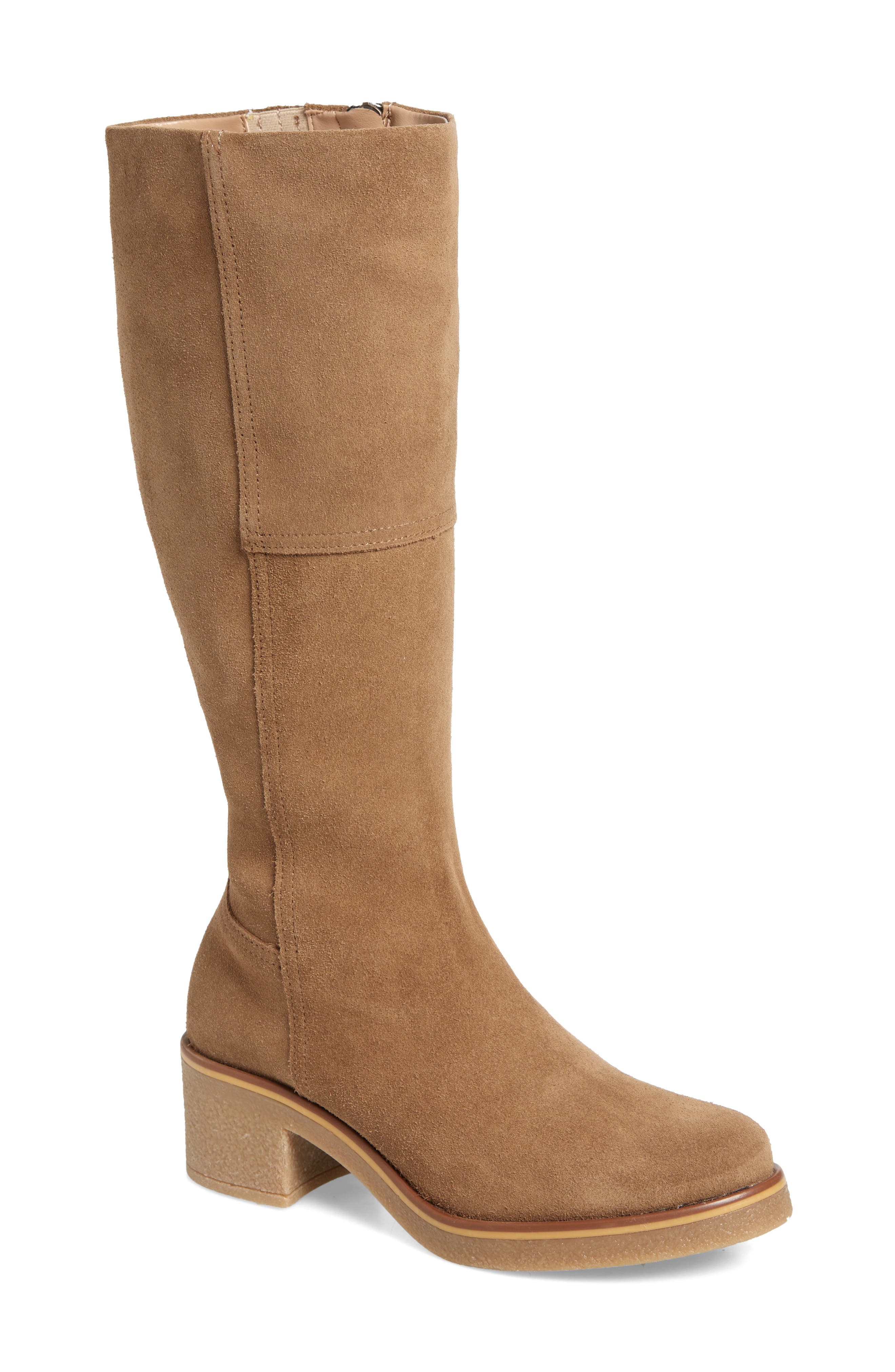 beige knee high suede boots