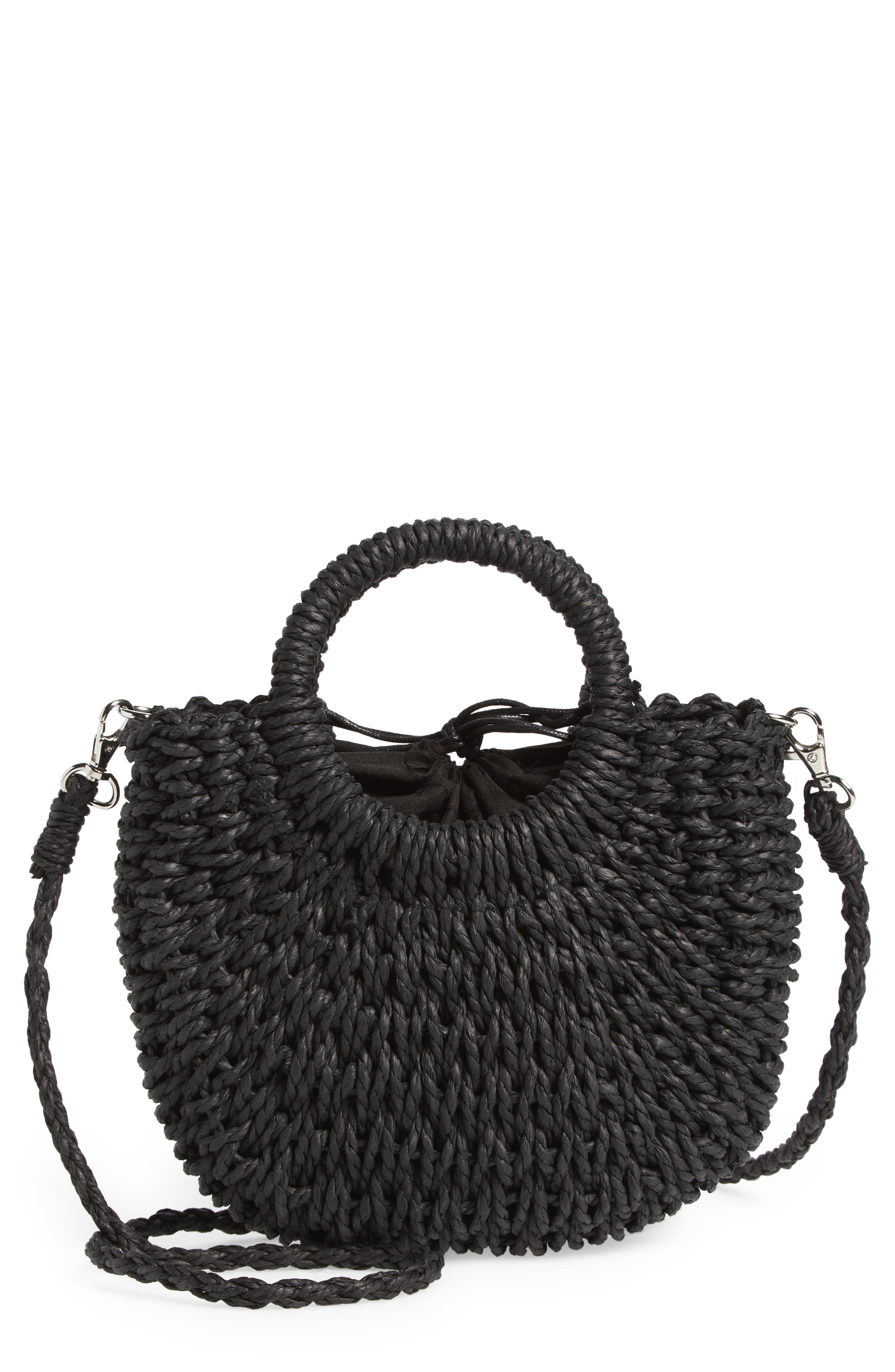 black straw tote bag