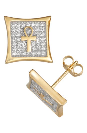 Fzn 14k Gold Over Silver Pavé Cubic Zirconia Stud Earrings In Yellow Gold