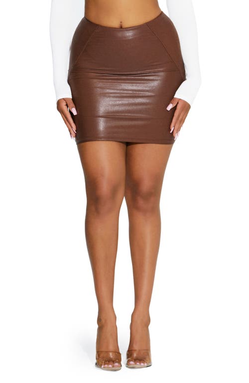 Naked Wardrobe Drip Side Seam Detail Faux Leather Miniskirt in Brown