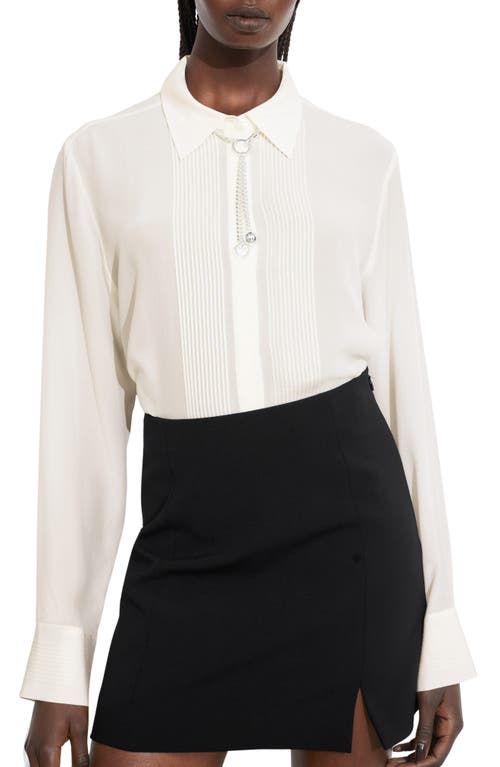 & Other Stories Pintuck Pleat Silk Button-up Shirt In White Dusty Light