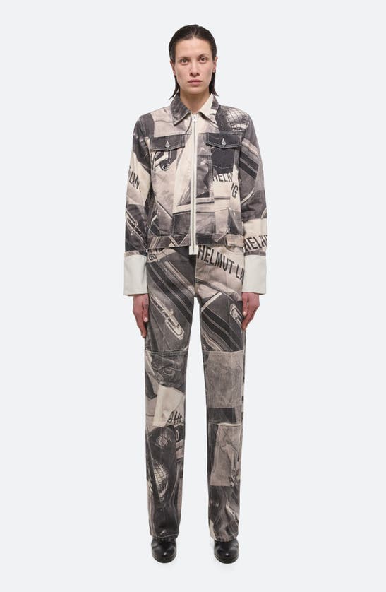 Shop Helmut Lang Graphic Print Cotton Trucker Jacket In Black Multi