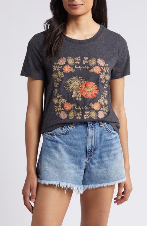 Floral Embroidered Graphic T-Shirt in Charcoal Heather Grey