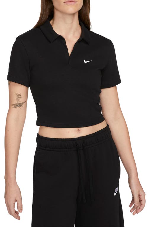 Shop Nike Essentials Stretch Crop Polo In Black/white