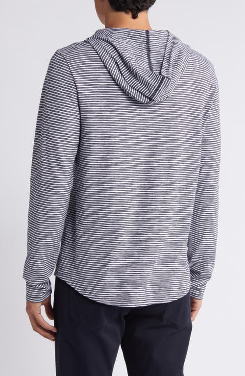 Vince Stripe Slub Long Sleeve Hooded T-shirt In Optic White/surf Mist