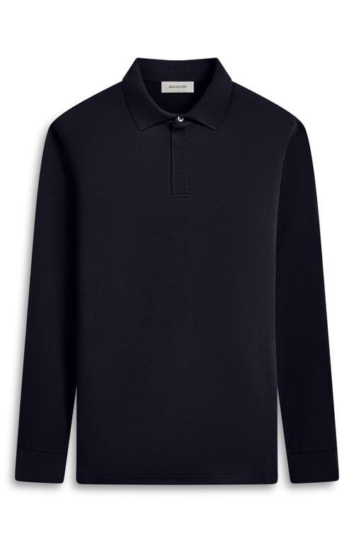 Shop Bugatchi Honeycomb Knit Long Sleeve Polo In Black