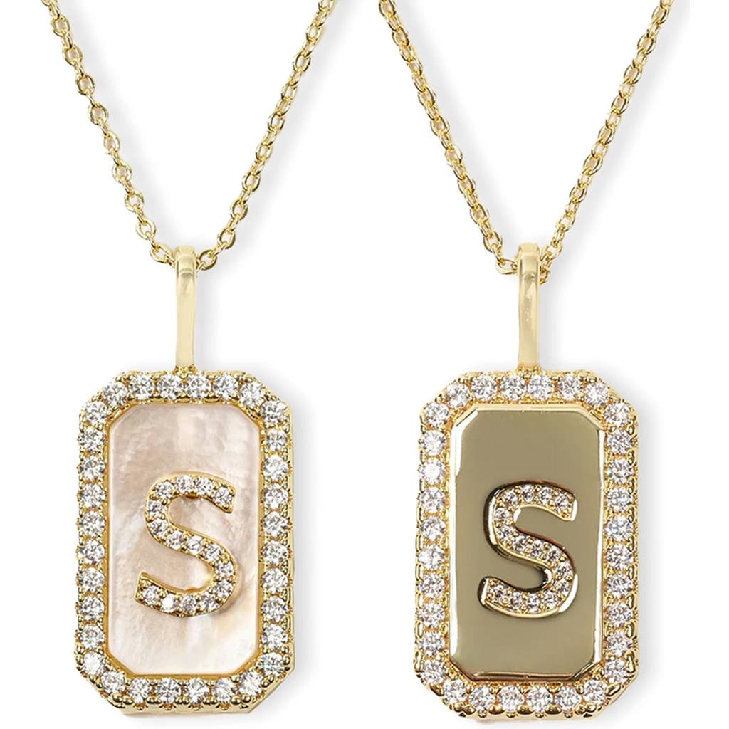 Melinda Maria Love Letters Double Sided Mother-of-pearl Initial Pendant Necklace In White Cubic Zirconia/gold - S