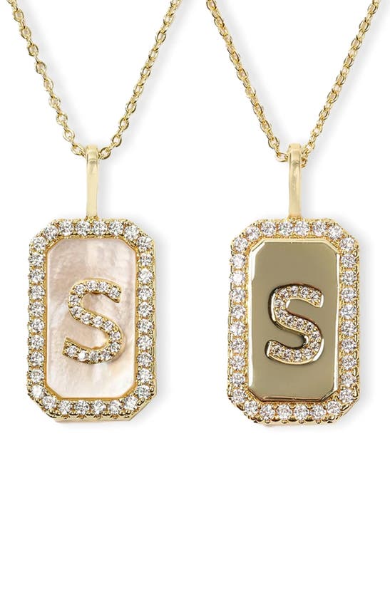 Shop Melinda Maria Love Letters Double Sided Mother-of-pearl Initial Pendant Necklace In White Cubic Zirconia/ Gold - S