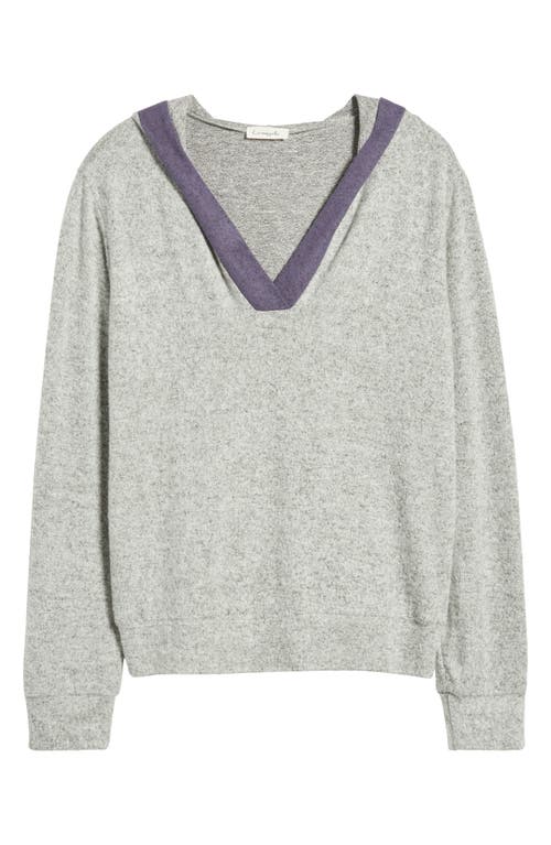 Shop Loveappella Hooded V-neck Pullover In Gray/navy