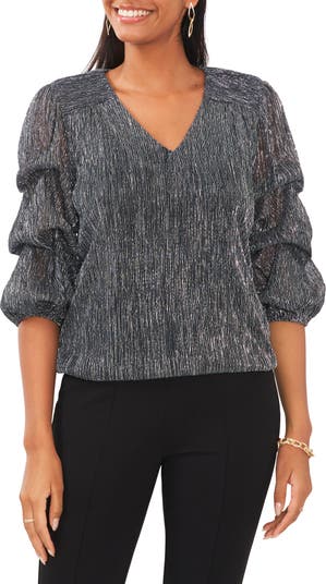 Chaus Metallic Lantern Sleeve Top | Nordstrom