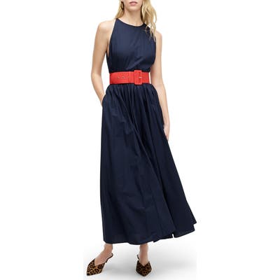 J.crew Belted High Neck Cotton Poplin Dress, Blue