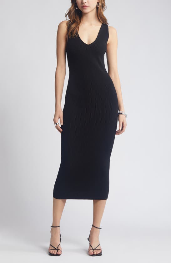 Shop Open Edit Luxe Sculpt Sleeveless Midi Dress In Black