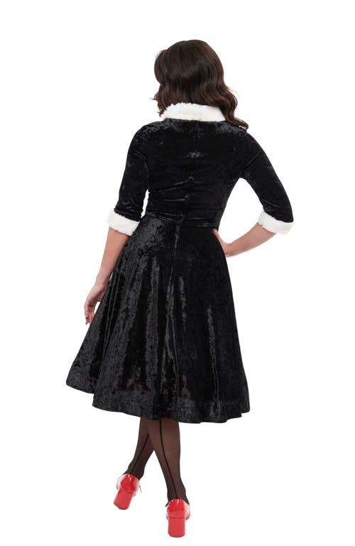 Shop Unique Vintage Half Sleeve Surplice Delores Swing Dress In Black Velvet