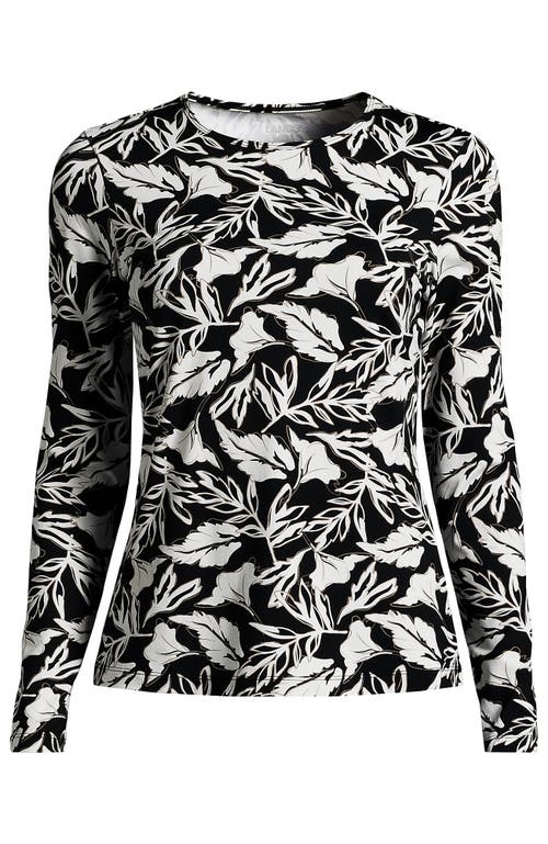 Shop Lands' End Crew Neck Long Sleeve Rash Guard Upf 50 Sun Protection Swim Tee In Black/egret Abstract Leaf