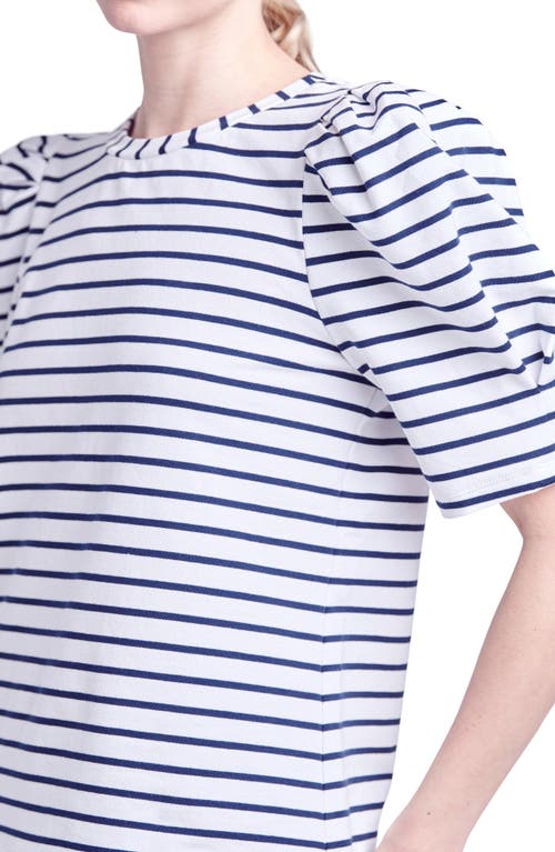 English Factory Stripe Puff Sleeve Top In White/navy