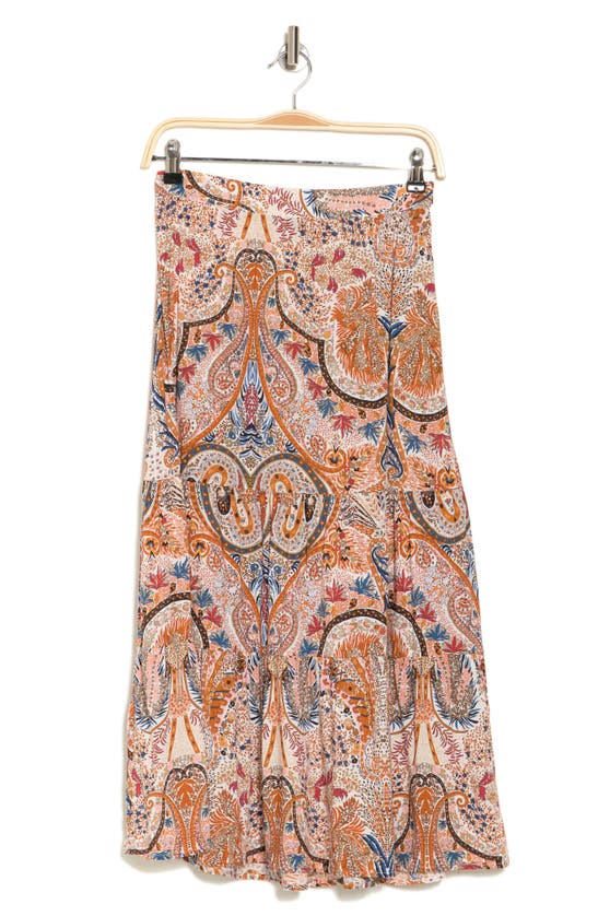 T Tahari Tiered Paisley Maxi Skirt In Cashew/ Taupe Paisley