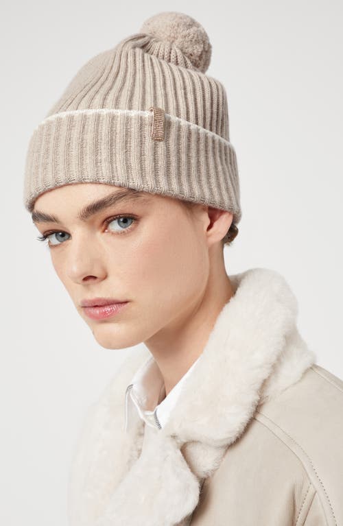 Shop Brunello Cucinelli Cashmere Rib Knit Beanie In Hazelnut