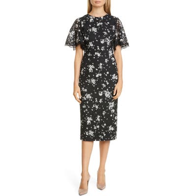 Lela Rose Print Lace Midi Sheath Dress, Black