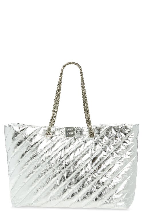Large Crush Quilted Calfskin Tote in Silver