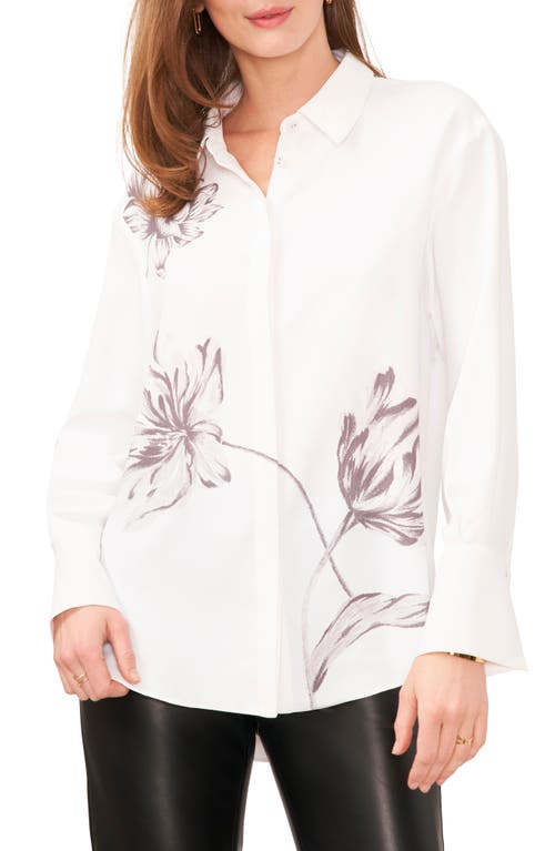 Shop Vince Camuto Floral Print Long Sleeve Button-up Shirt In Ultra White