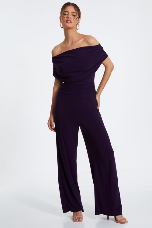 Quiz Ity Bardot Palazzo Jumpsuit In Plum