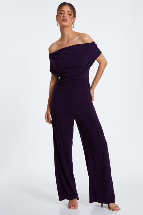 Shop Quiz Ity Bardot Palazzo Jumpsuit In Plum