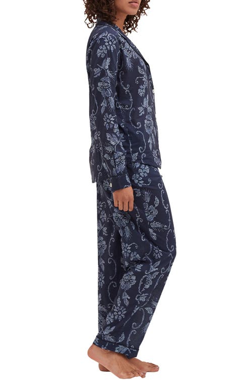 Shop Desmond & Dempsey Long Sleeve Cotton Pajamas In Dorothea Navy