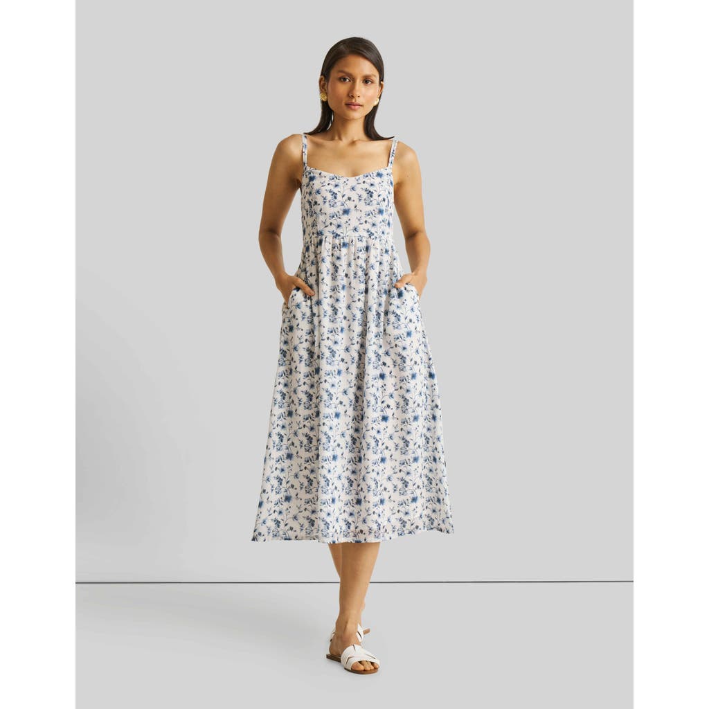 Reistor Women's Strappy Gathered Blue Floral Midi Crepe Dress In Wisteria Whimsy